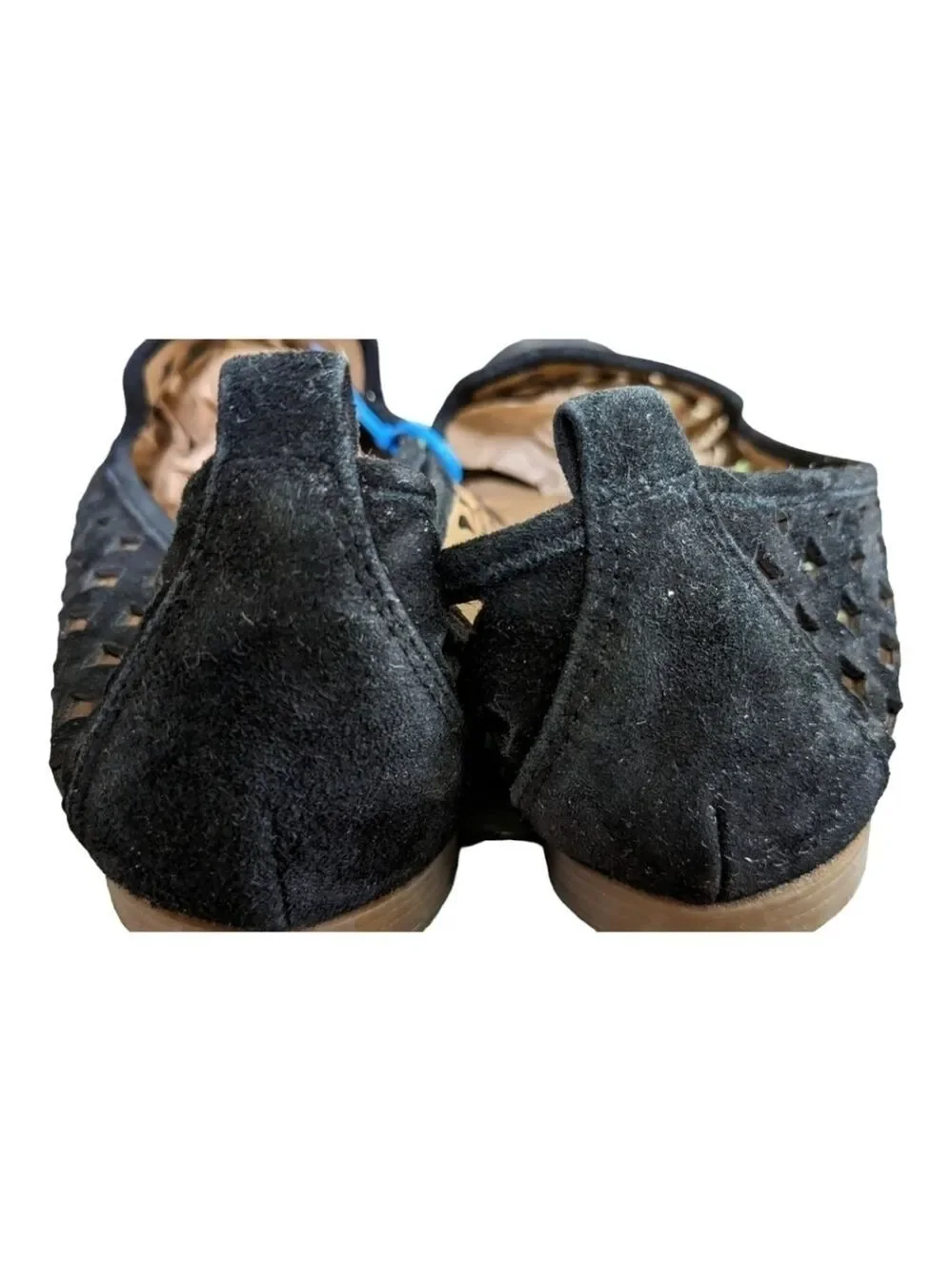 Franco Sarto Famous Black Flat Perforated Suede Loafers,size 8.5